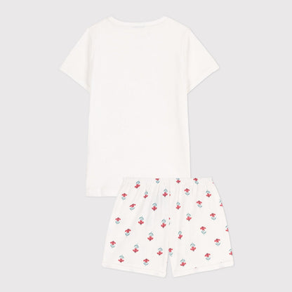 女童白色印花棉睡衣套装