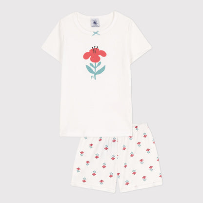 女童白色印花棉睡衣套装