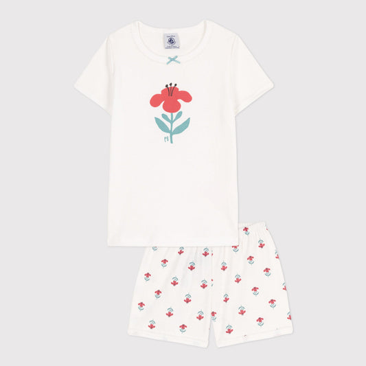 女童白色印花棉睡衣套装
