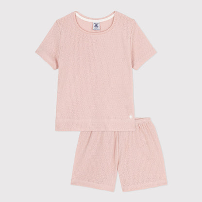 女童粉色镂空棉睡衣套装