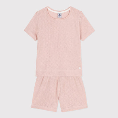 女童粉色镂空棉睡衣套装