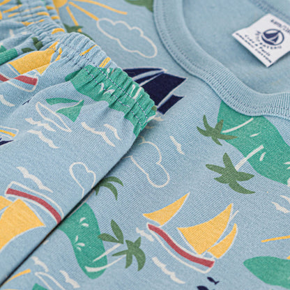 男童蓝色印花棉睡衣套装