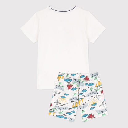 男童白色印花棉套装