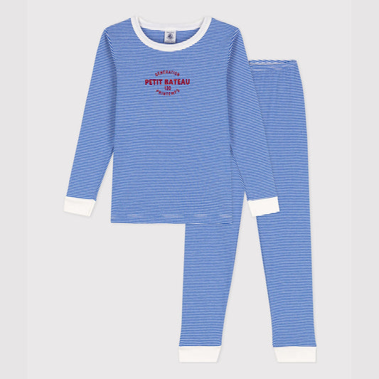 男童蓝色条纹棉睡衣套装