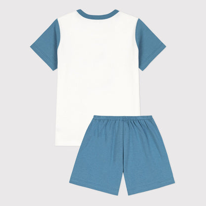 男童蓝色印花棉睡衣套装