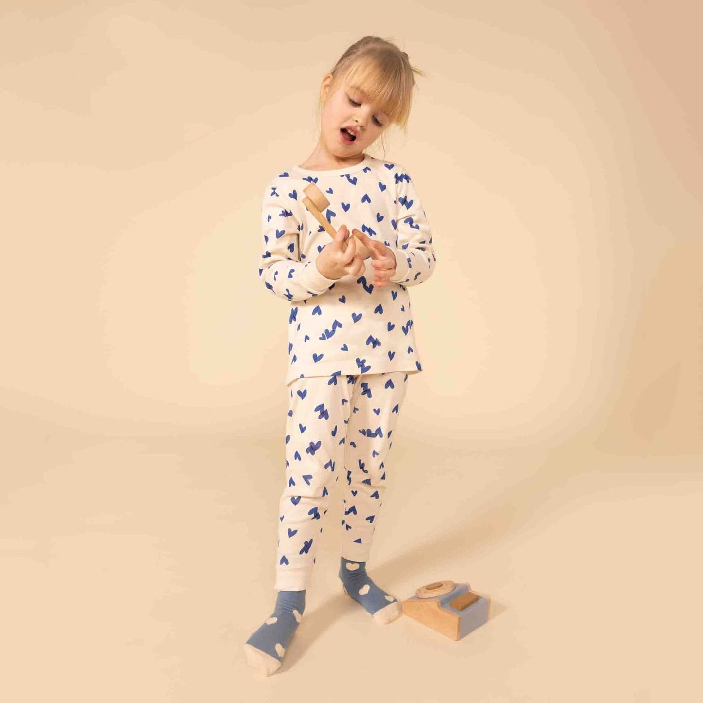 女童白色印花棉睡衣套装