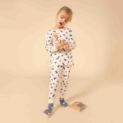 女童白色印花棉睡衣套装