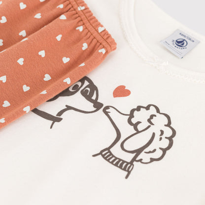 女童白色印花棉睡衣套装