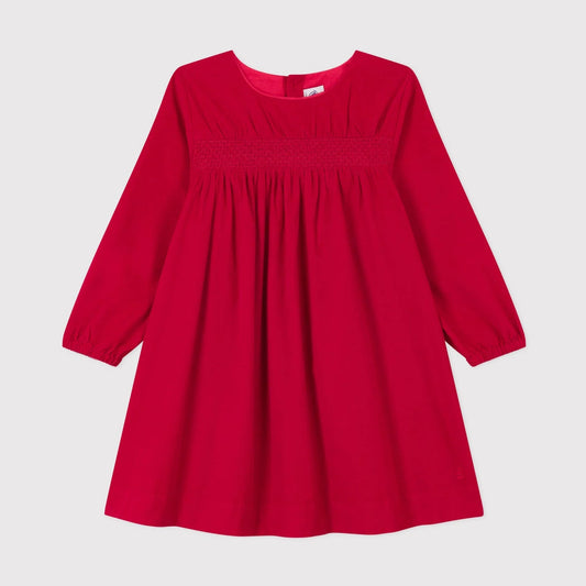 女童红色灯芯绒连衣裙