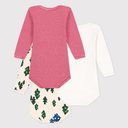 婴儿白色印花棉连体衣套装(3件)