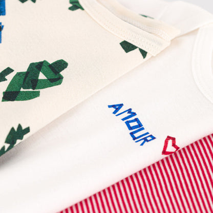 婴儿白色印花棉连体衣套装(3件)