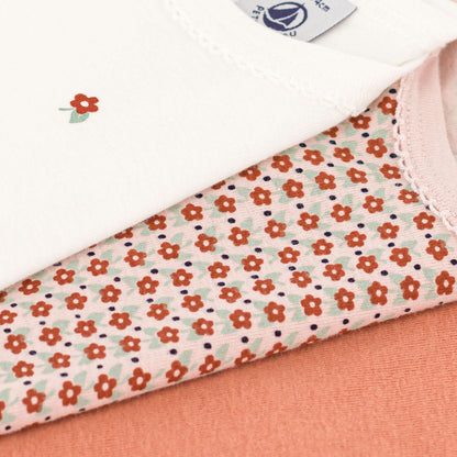 女婴粉色碎花棉连体衣套装 (3件)