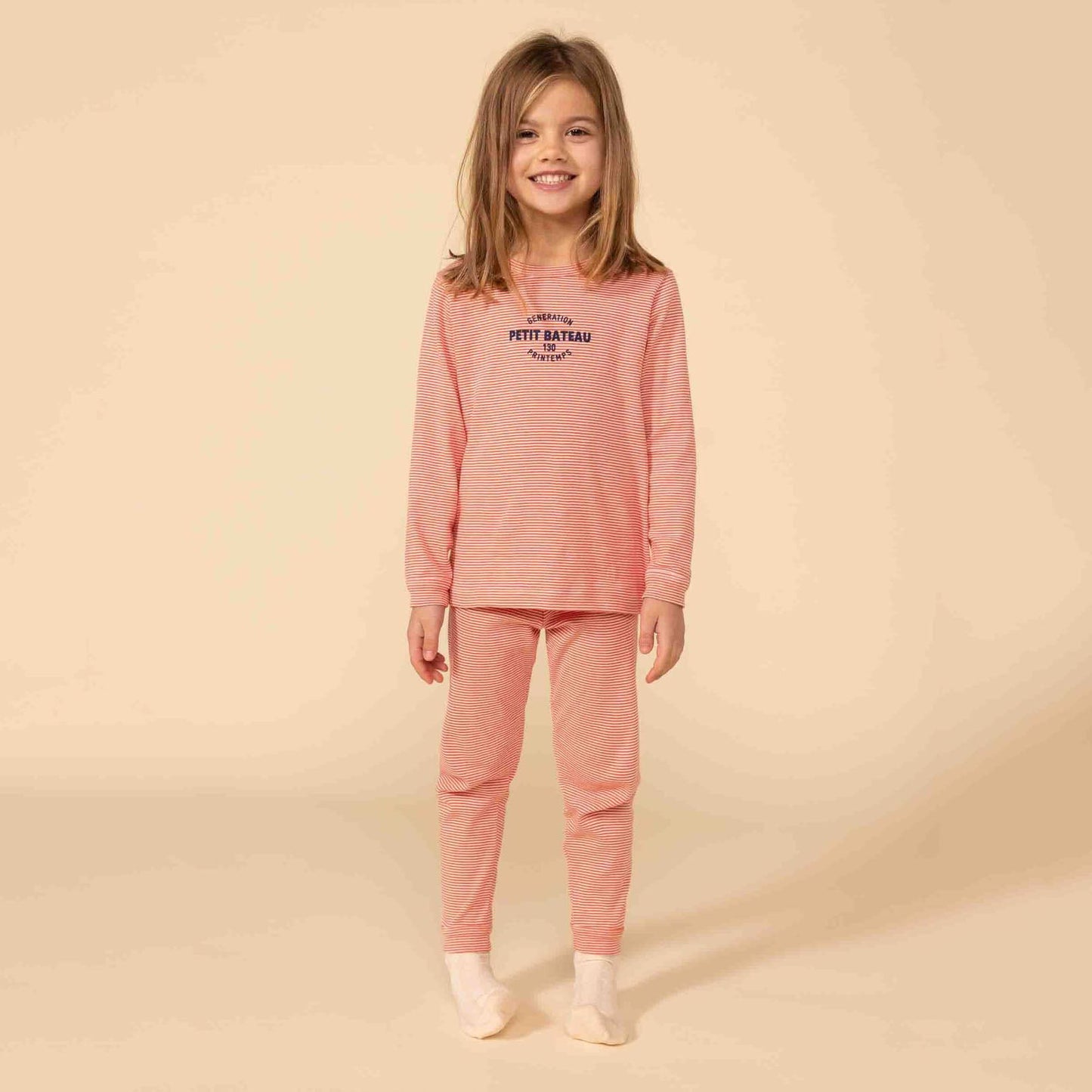 儿童红色条纹棉睡衣套装