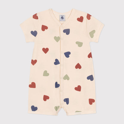 婴儿米白色心形棉连体衣