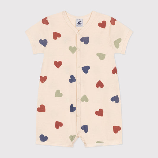 婴儿米白色心形棉连体衣