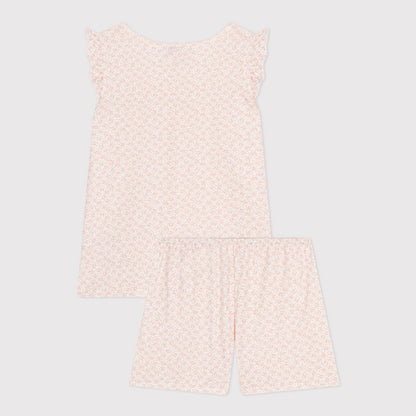 女童粉色碎花棉睡衣套装