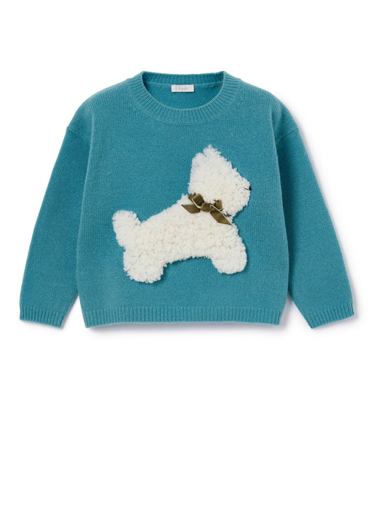 Girls Anise Blue Virgin Wool Jumper