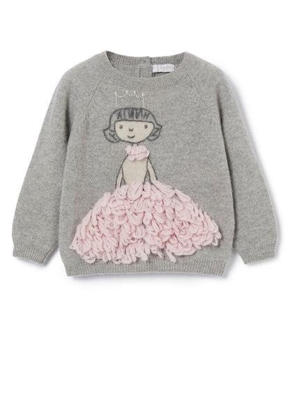 Girls Cloud Grey Virgin Wool Sweater