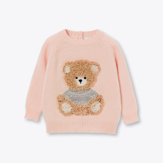 女童粉色小熊羊毛毛衣