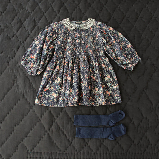 女童蓝色碎花灯芯绒上衣