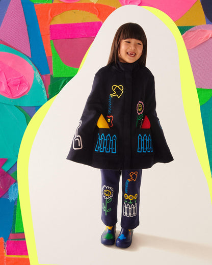 女童深蓝色刺绣牛仔长裤