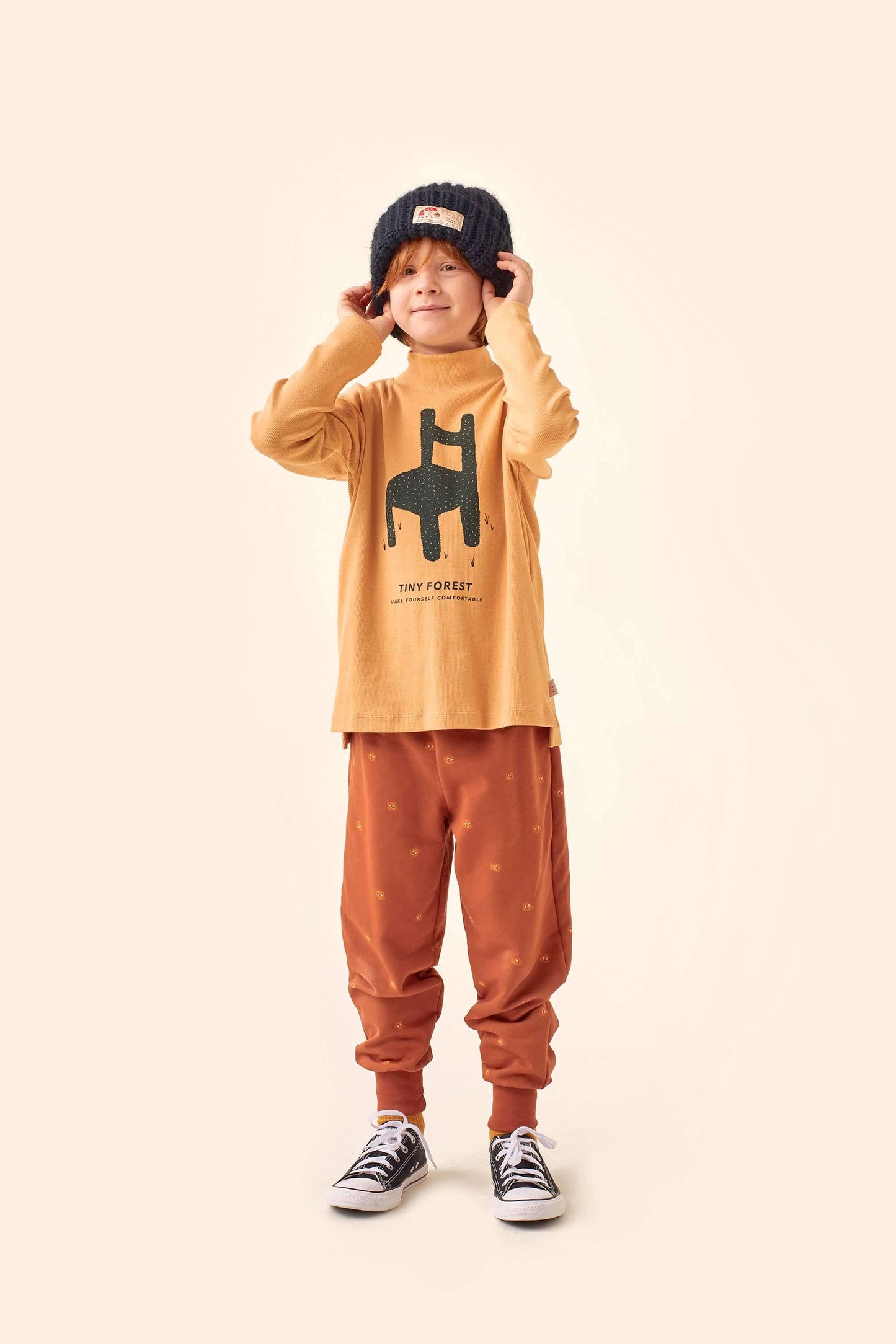 儿童米色印花棉T恤