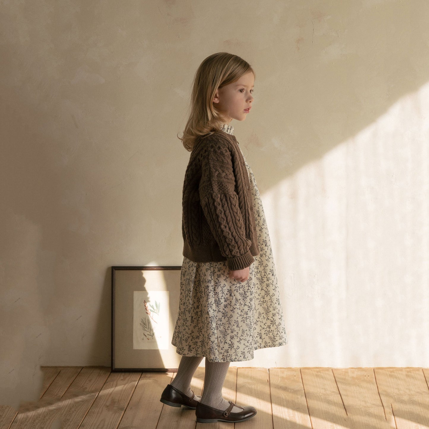 女童粉色花朵棉连衣裙