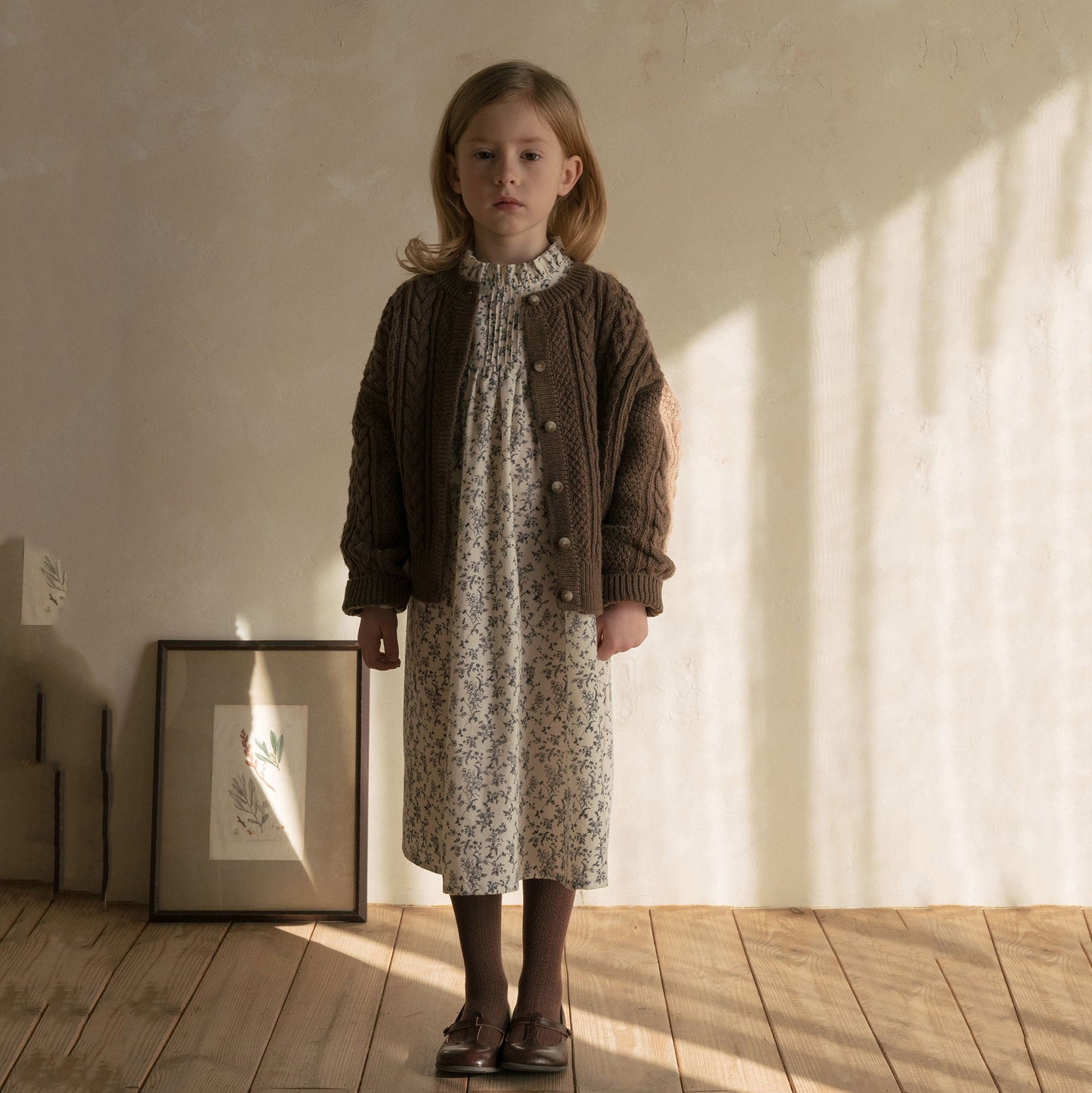 女童粉色花朵棉连衣裙