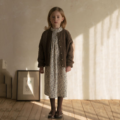 女童粉色花朵棉连衣裙