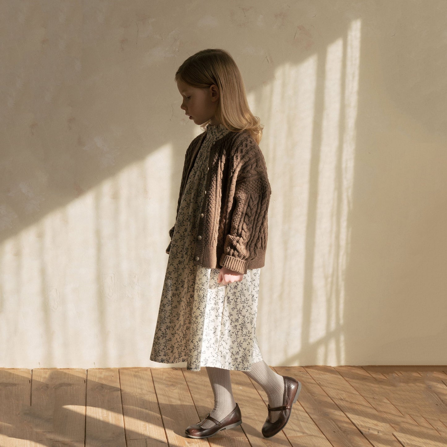 女童粉色花朵棉连衣裙