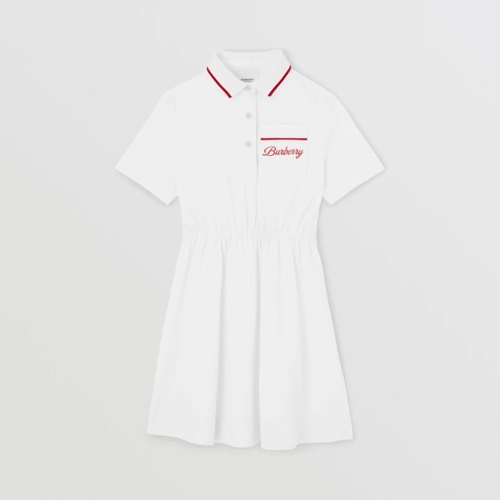 女童白色Logo棉连衣裙