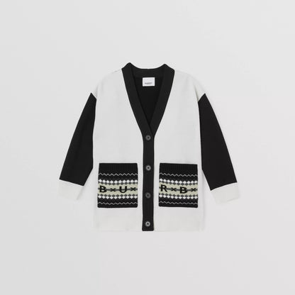 女童白色Logo羊毛开衫