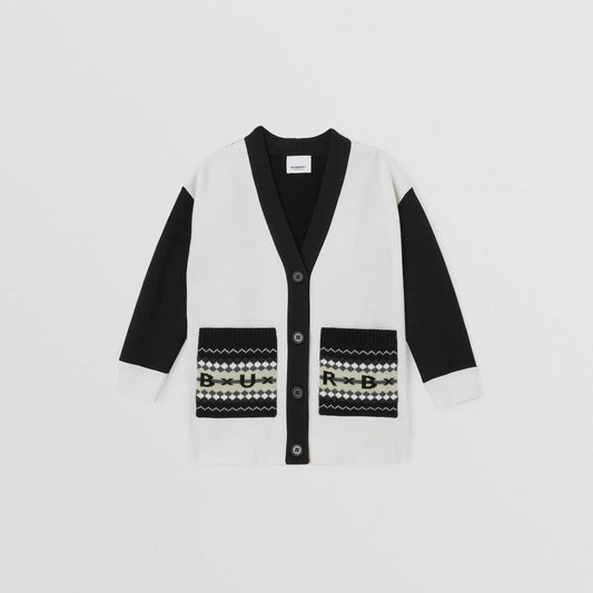 女童白色Logo羊毛开衫