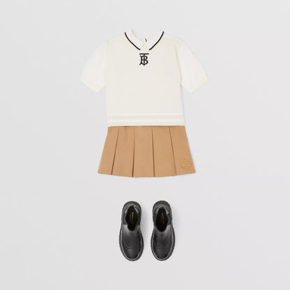 女童米色Logo百褶裙