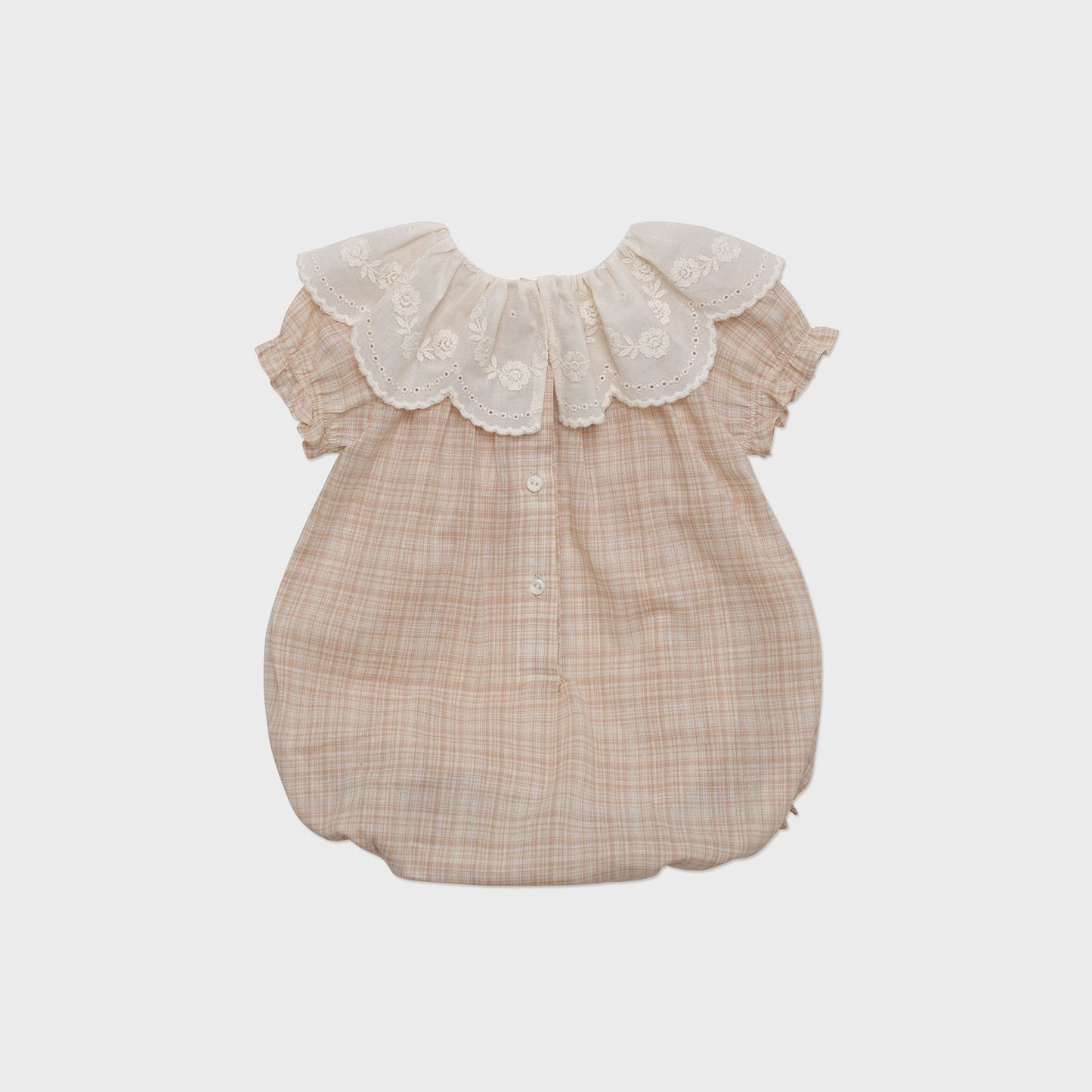 女婴米粉色荷叶边棉连体衣