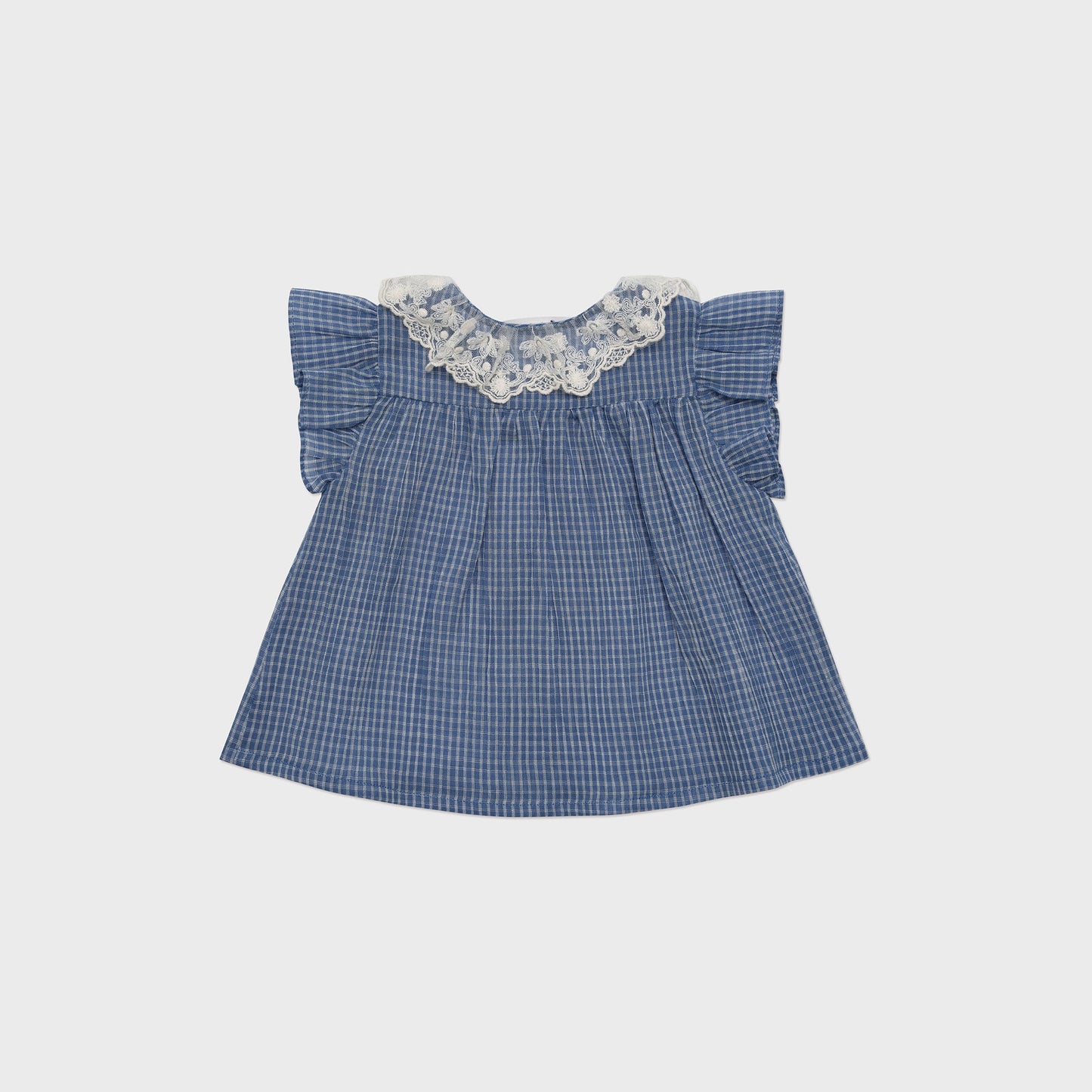 女婴蓝色格子棉上衣