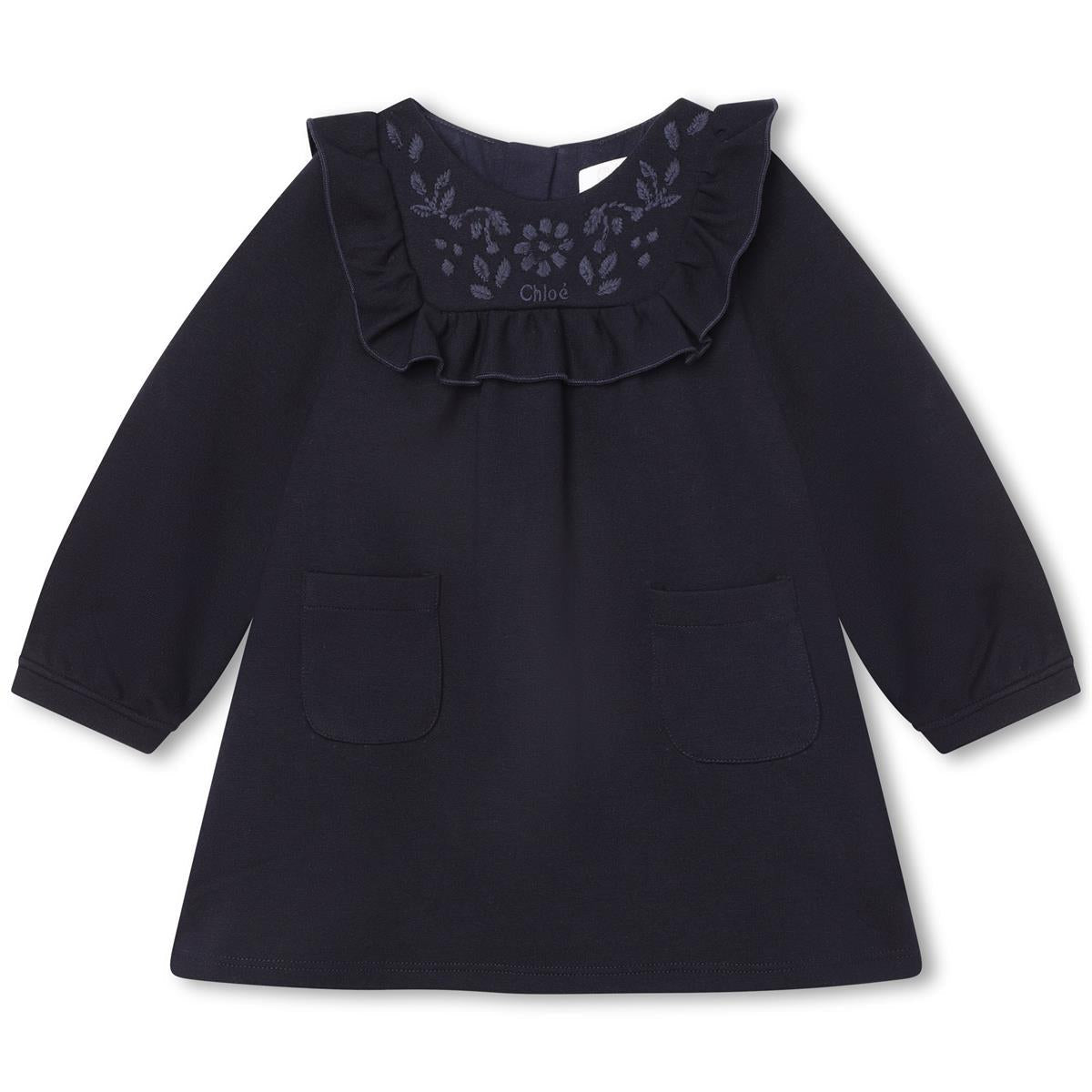 女婴蓝色刺绣连衣裙