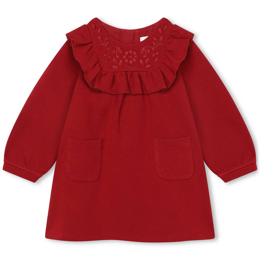 女婴红色刺绣连衣裙