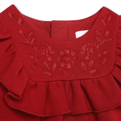 女婴红色刺绣连衣裙