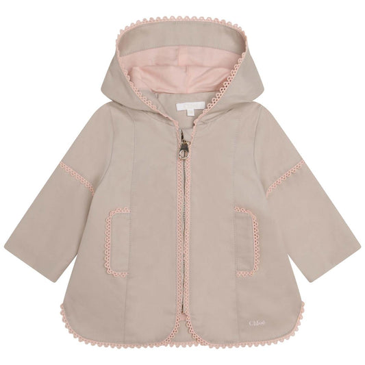 女婴米色连帽外套