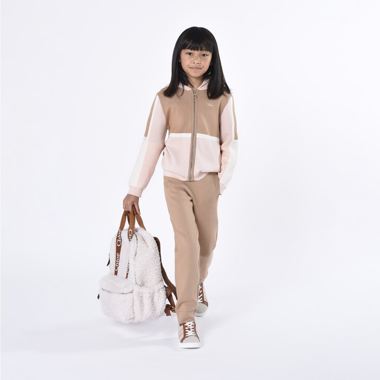 女童白色Logo羊羔绒背包(36cm)