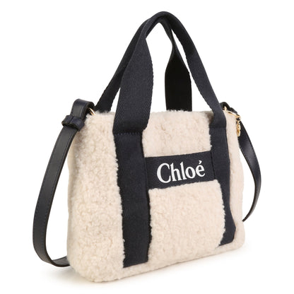 女童白色Logo羊羔绒手提包(29cm)