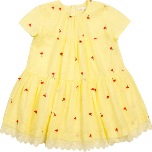Girls Yellow Embroidered Cotton Dress