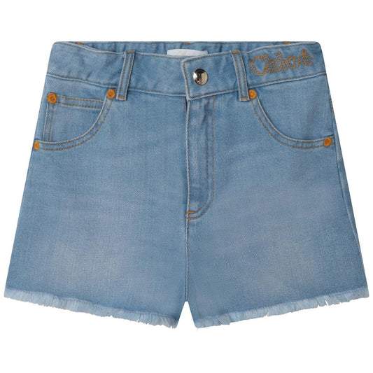 女童蓝色牛仔短裤