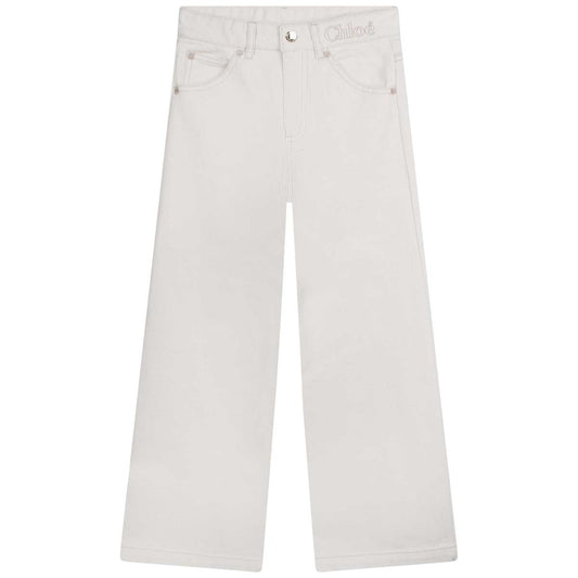 女童白色牛仔长裤