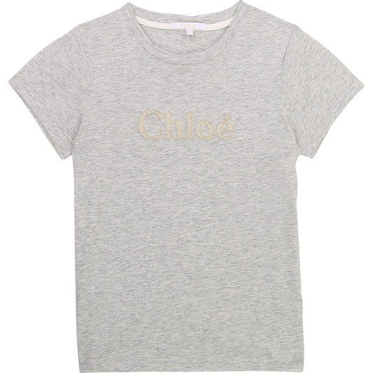 Girls Grey Logo Cotton T-Shirt