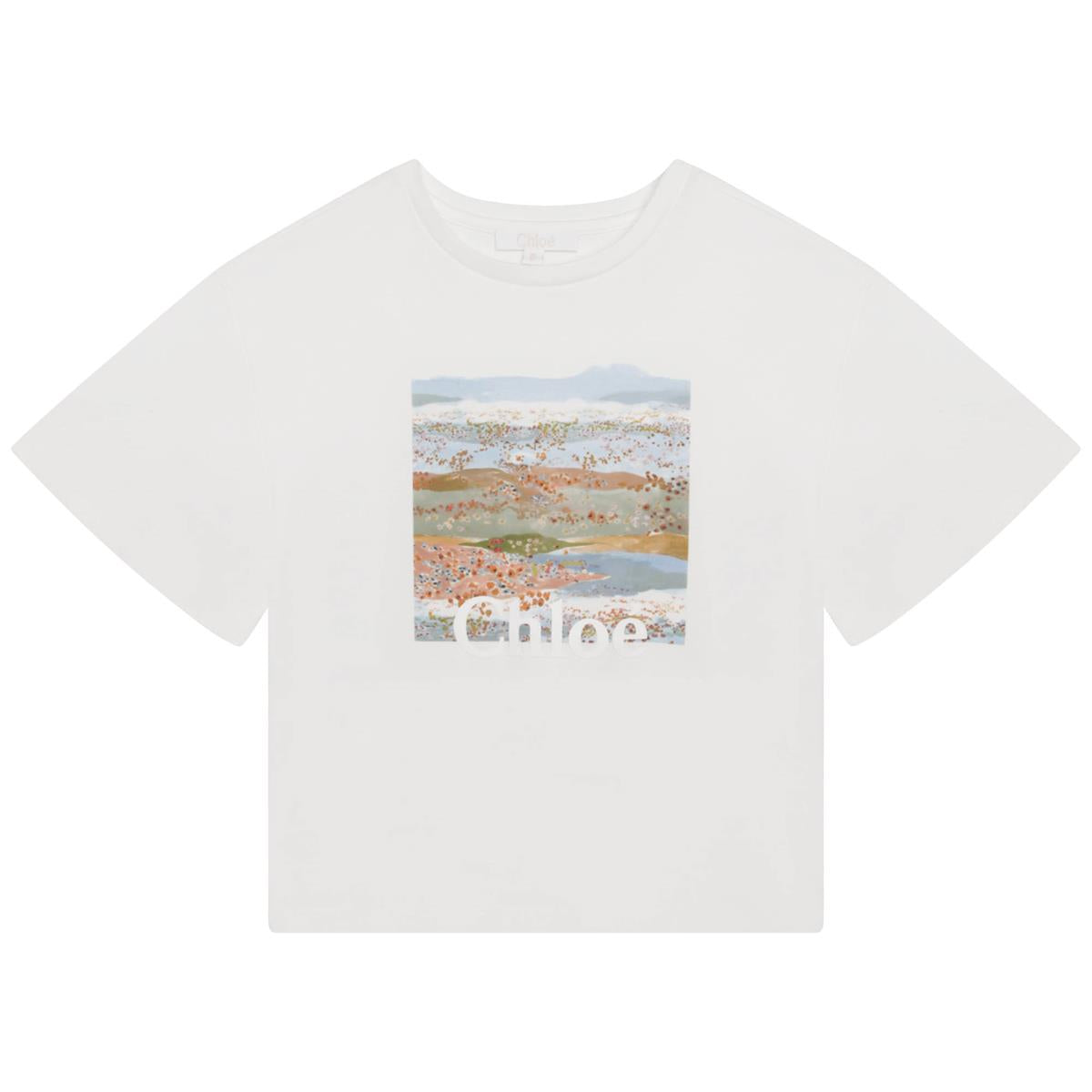 女童白色印花棉T恤