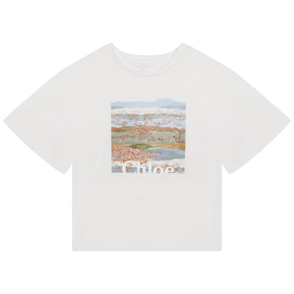 女童白色印花棉T恤