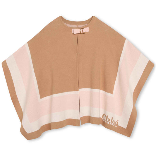 女童驼色Logo斗篷
