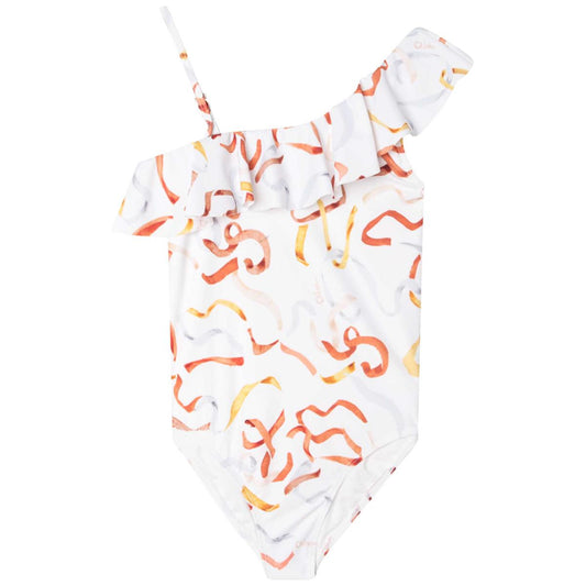 女童白色连体泳衣